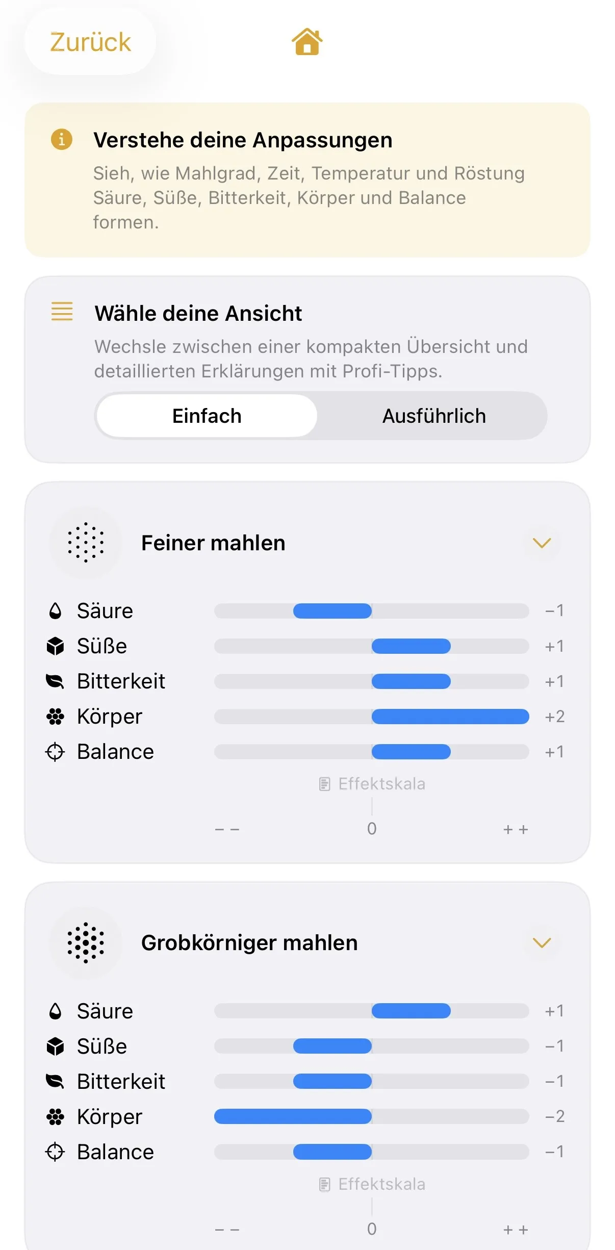 Coffee Rings Espresso-Tutor mit konkreten Empfehlungen